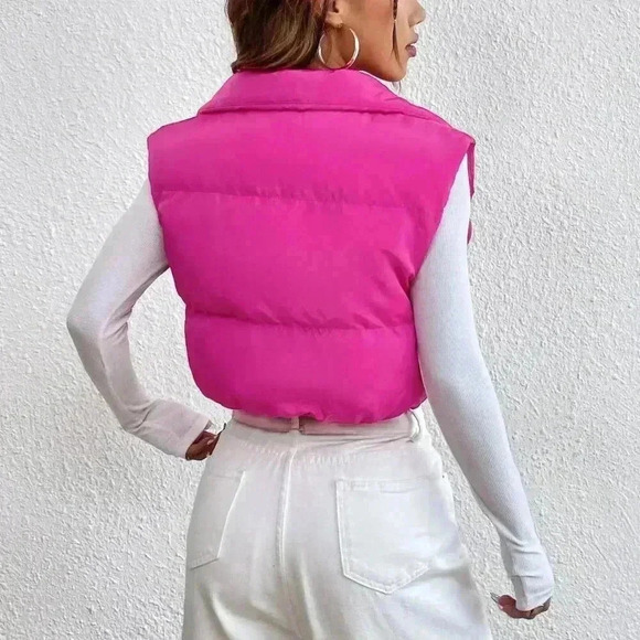 Hot Pink Casual Women's Y2k Zipper Front Vest Padded Coat - Picture 2 of 6